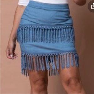 BY EGREIS | blue tassel fringe skirt